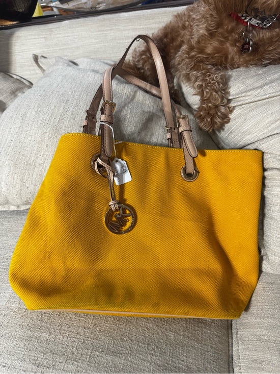 Michael Kors Handbags - Michael Kors Mustard Canvas Tote with Tan Leather Straps